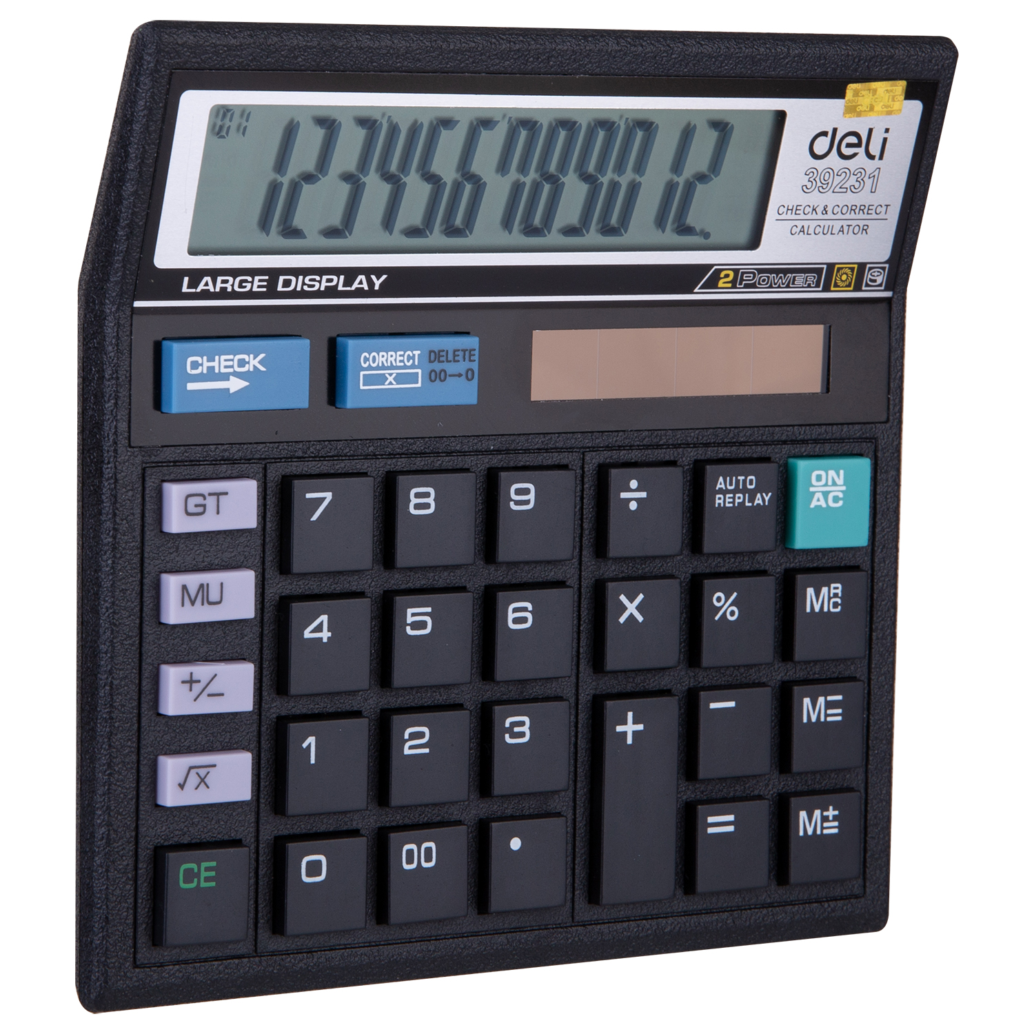 deli E39231 Desktop Calculator, Plastic-12 digits, 120 steps check, Black - Image 2