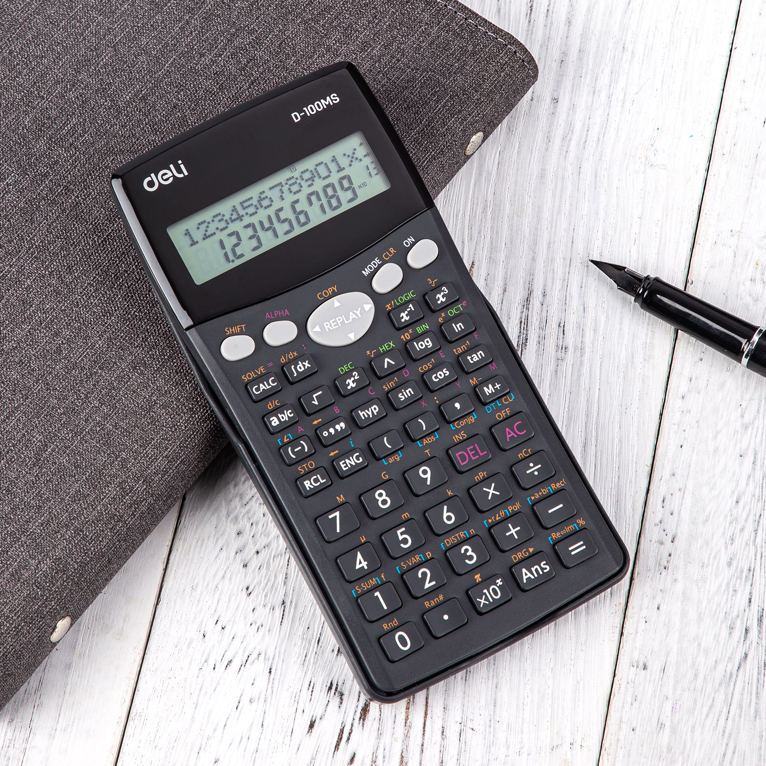 deli ED-100MS Scientific Calculator, 300F-two line display-10+2 digits, Dark Grey - Image 2