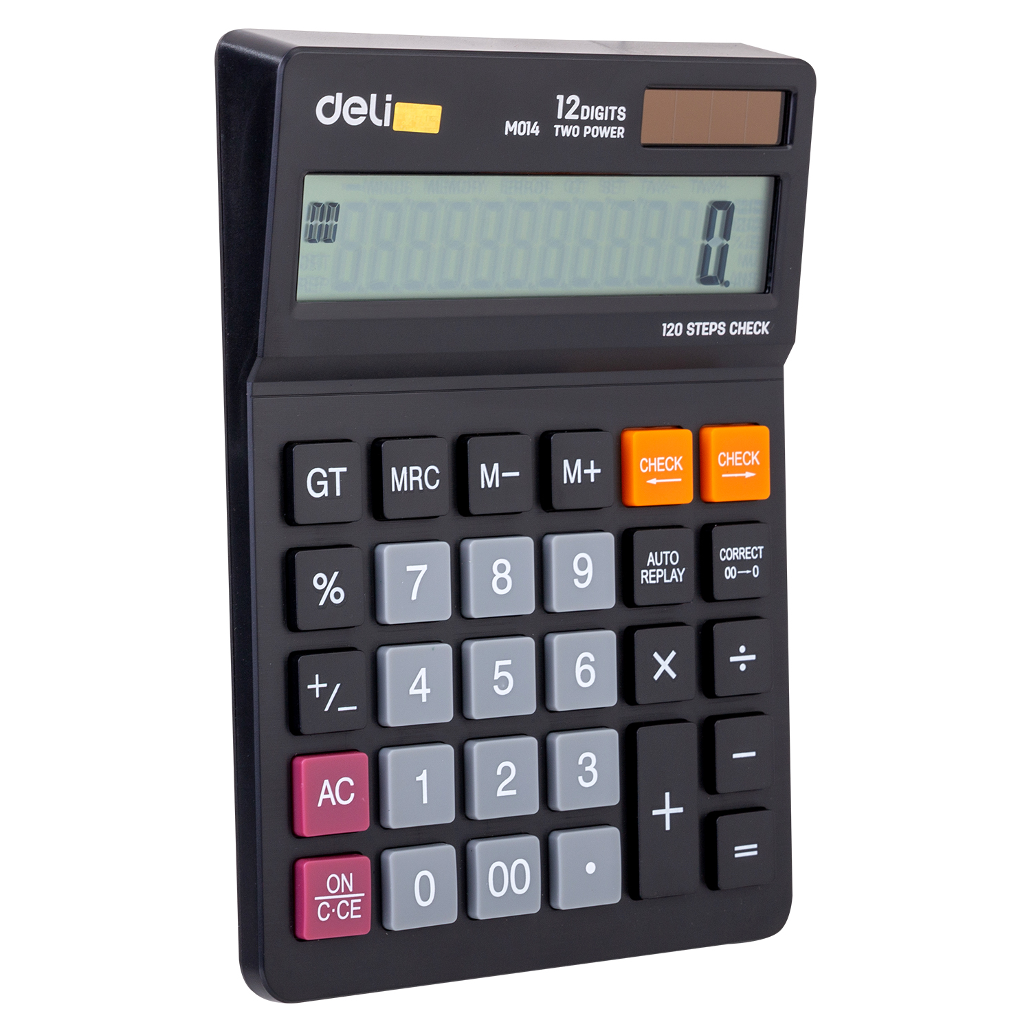 deli EM01420 Desktop Calculator, Plastic-12 Digits, 120 steps check, Black - Image 2