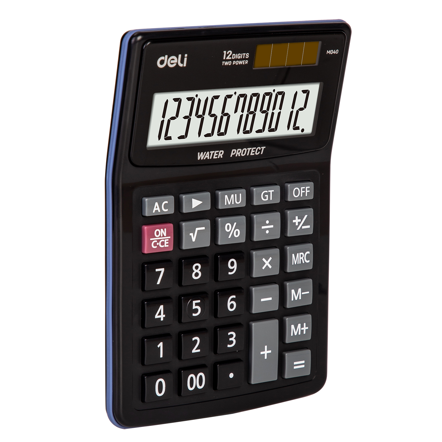 deli EM04031 Water Protect Calculator, Plastic-12 digits,water protect, Black Blue - Image 2