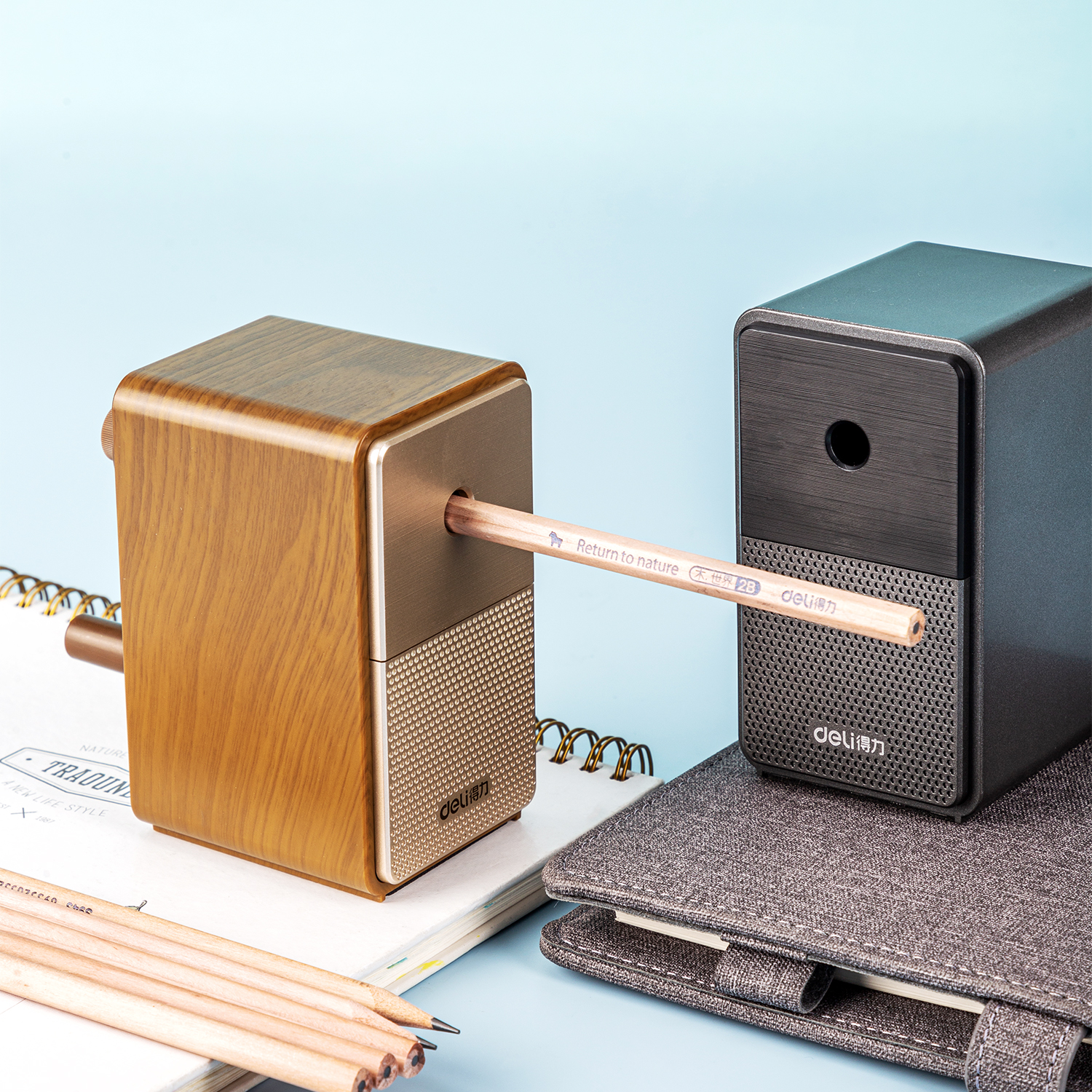 deli E71160 Rotary Pencil Sharpener, For graphite pencil φ6.9-8mm, Brown - Image 3