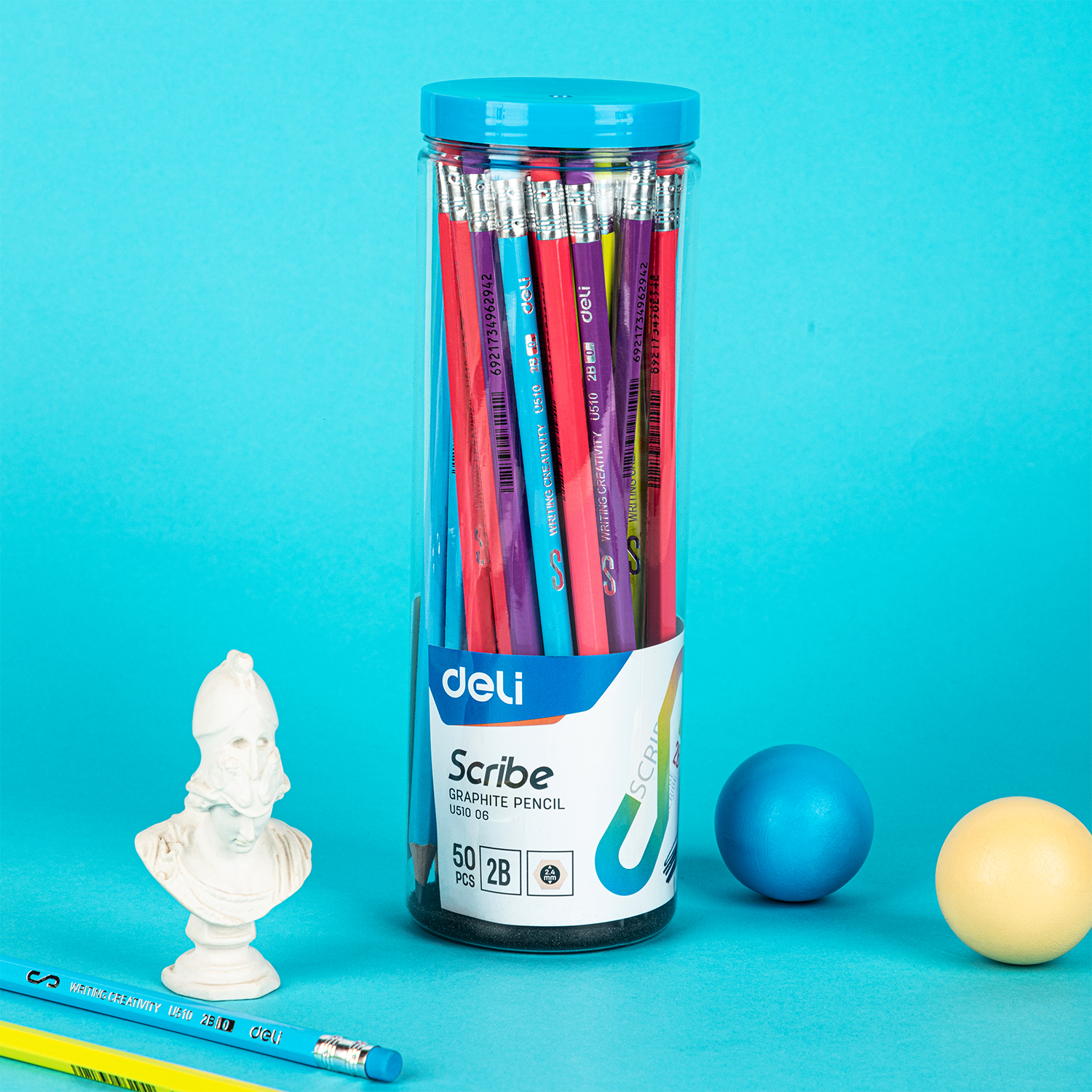 deli EU51006 Graphite Pencil, 2B, Assorted Colors - Image 3