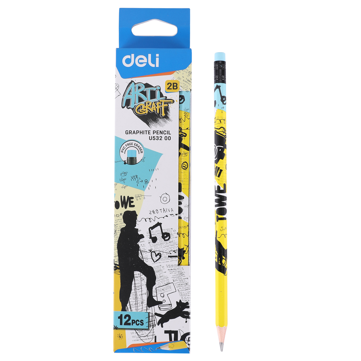 deli EU53200 Graphite Pencil, 2B, Assorted Colors - Image 3