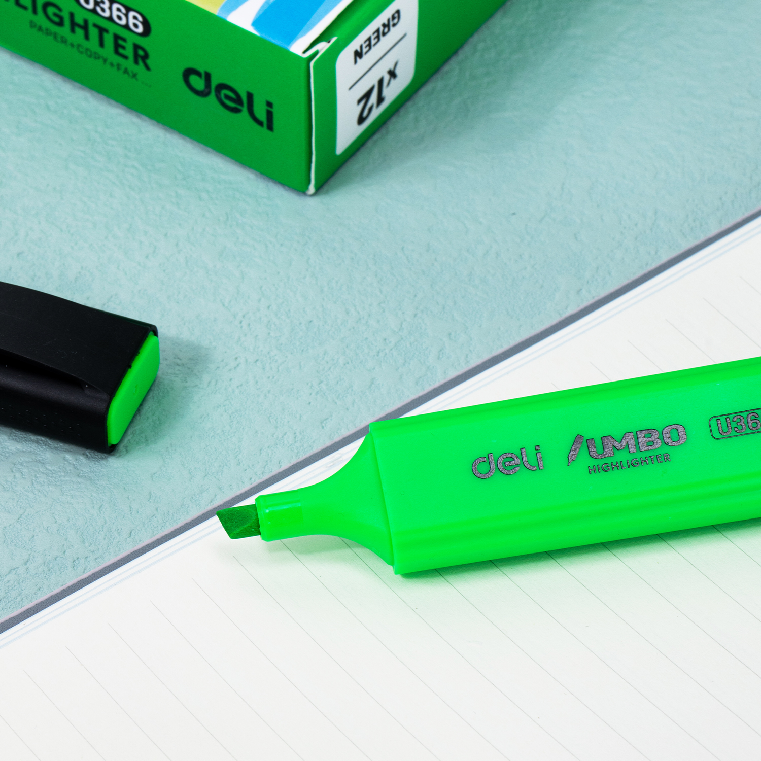 deli EU366-GN Highlighter, Chisel tip: 1~5mm, Green - Image 3