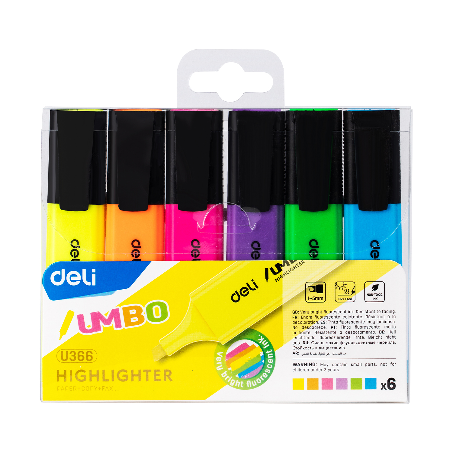 deli EU366-MT Highlighter, Chisel tip: 1~5mm, Assorted Colors - Image 3
