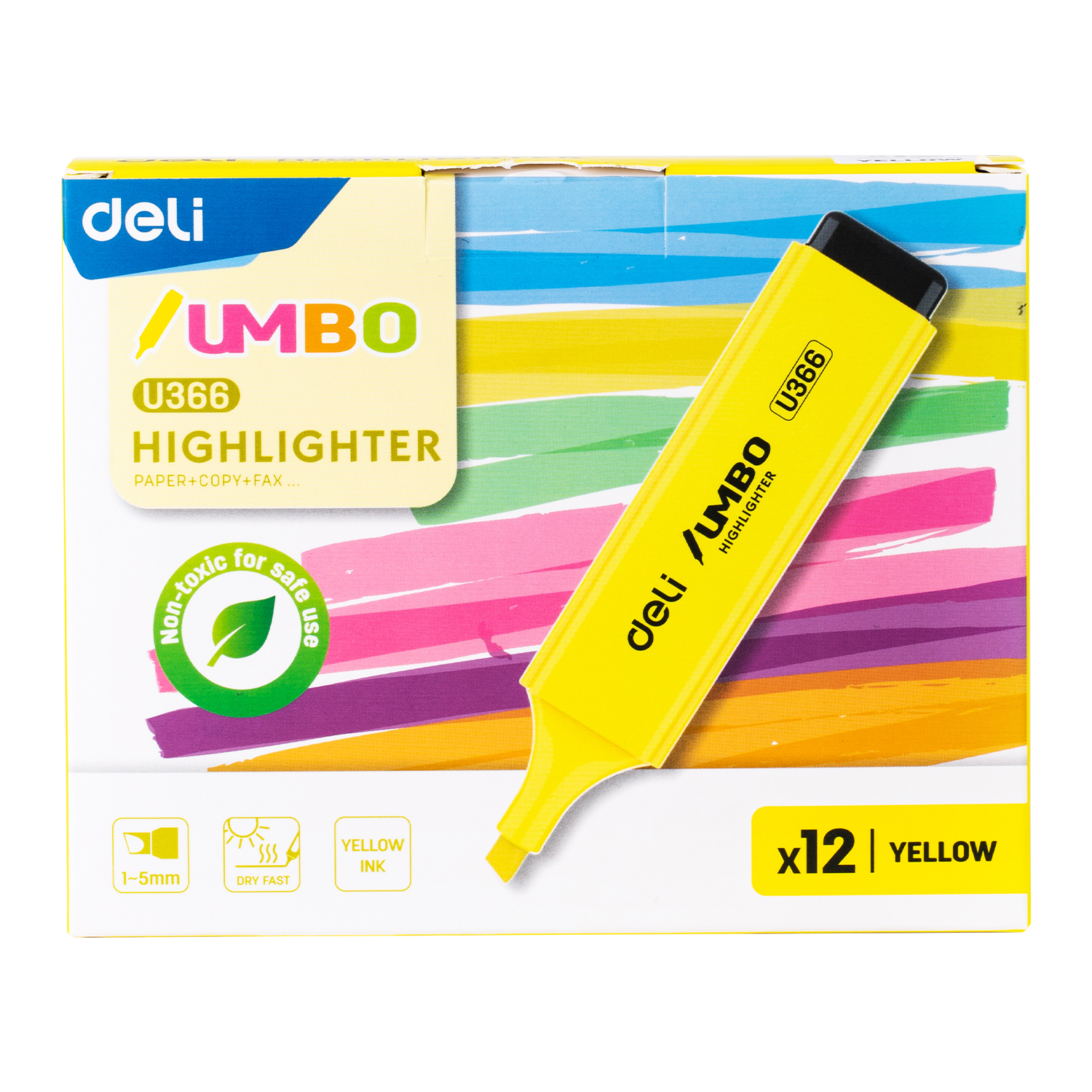 deli EU366-YL Highlighter, Chisel tip: 1~5mm, Yellow - Image 3