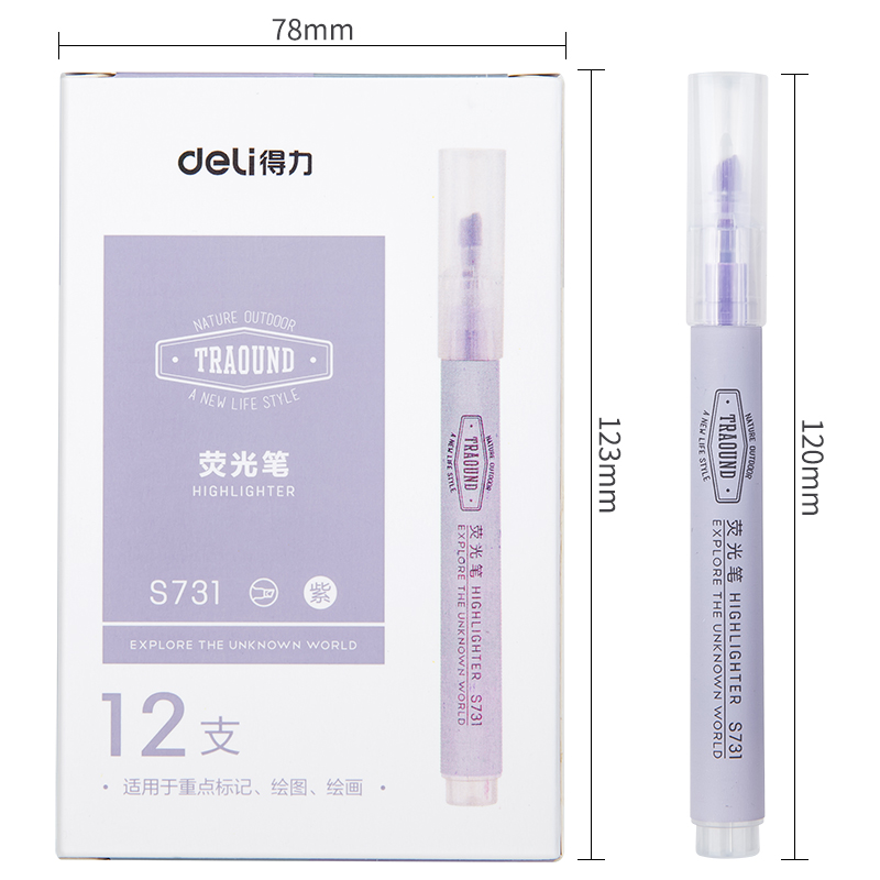 deli S731 Highlighter, Chisel tip:1-3.5mm, Purple - Image 3
