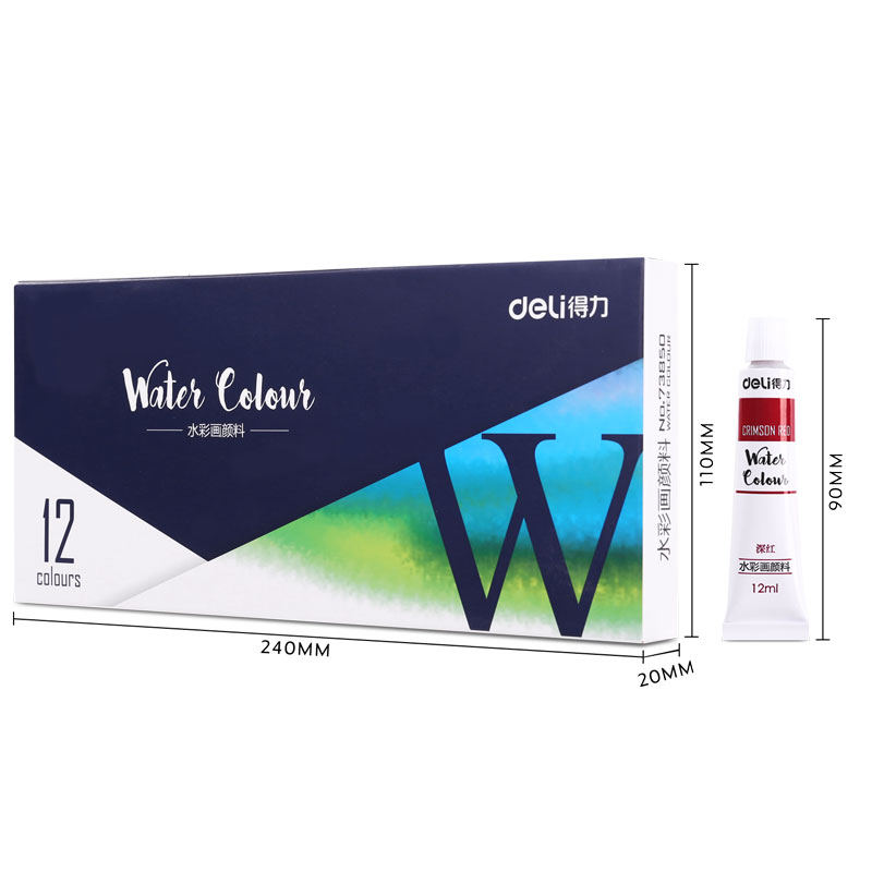 deli 73850 Watercolor Painting, 12 colors 12ml, Blue - Image 3