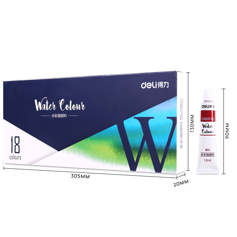 deli 73851 Watercolor Painting, 18 colors 12ml, Blue - Image 3