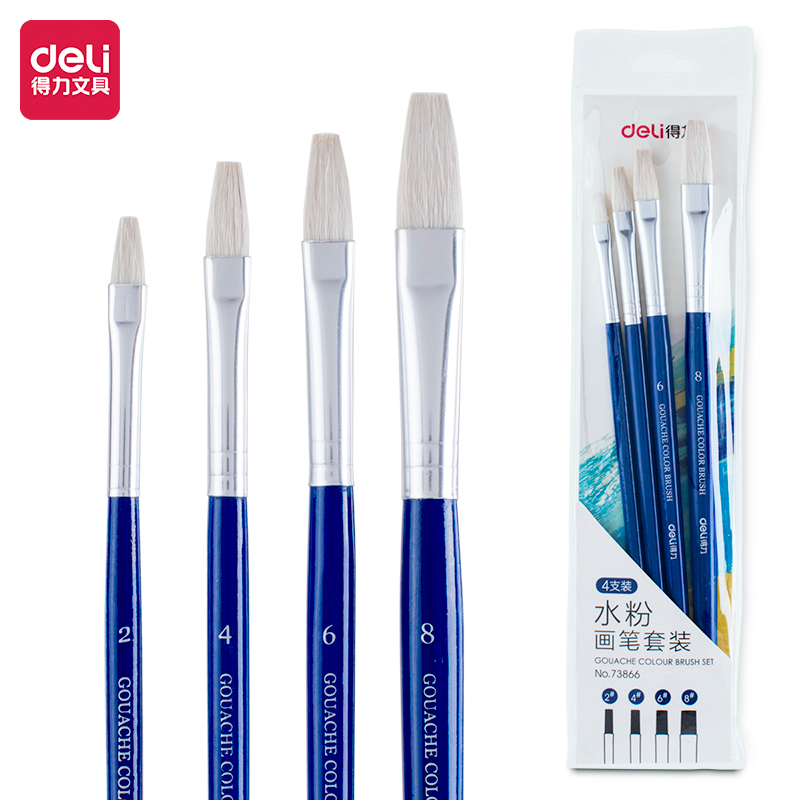 deli 73866 Gouache Brush Set, #2,#4,#6,#8 Flat head wool, Blue - Image 3