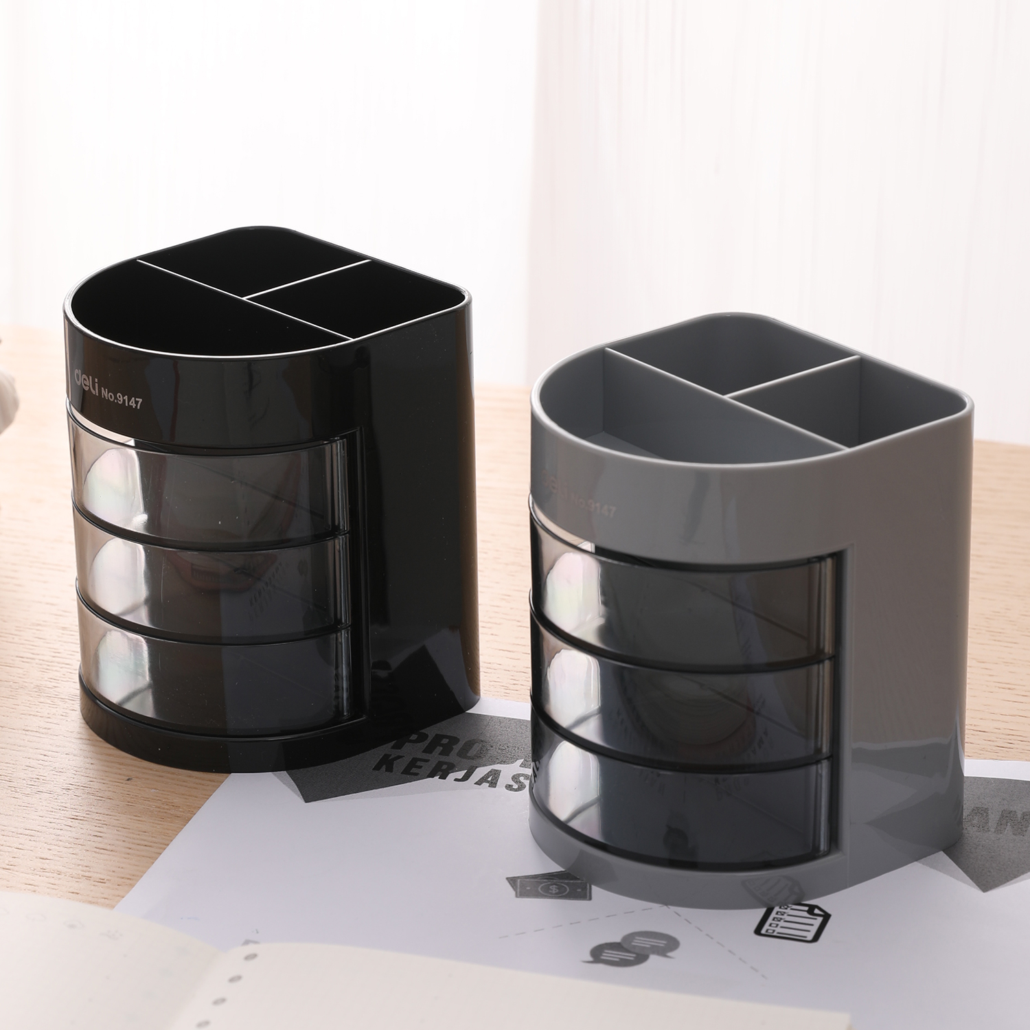 deli E9147 Pen Holder, 86×86×103mm, Assorted Colors - Image 3