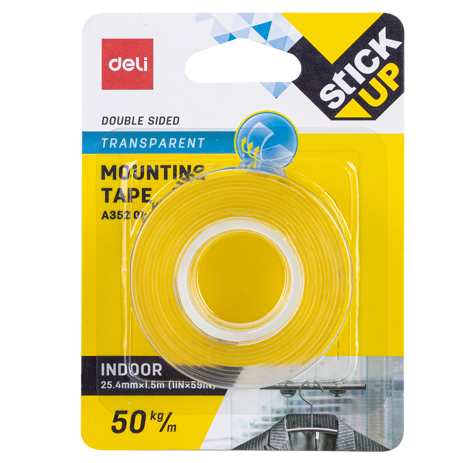 deli EA35201 Mounting Tape, 1mm*25.4mm*1.5M, Transparent - Image 3