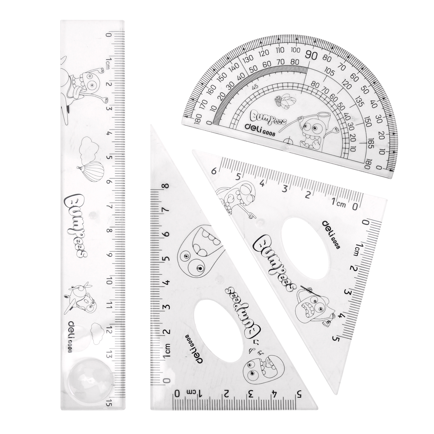 deli E9598 Ruler Set, 4 pcs, Transparent - Image 3
