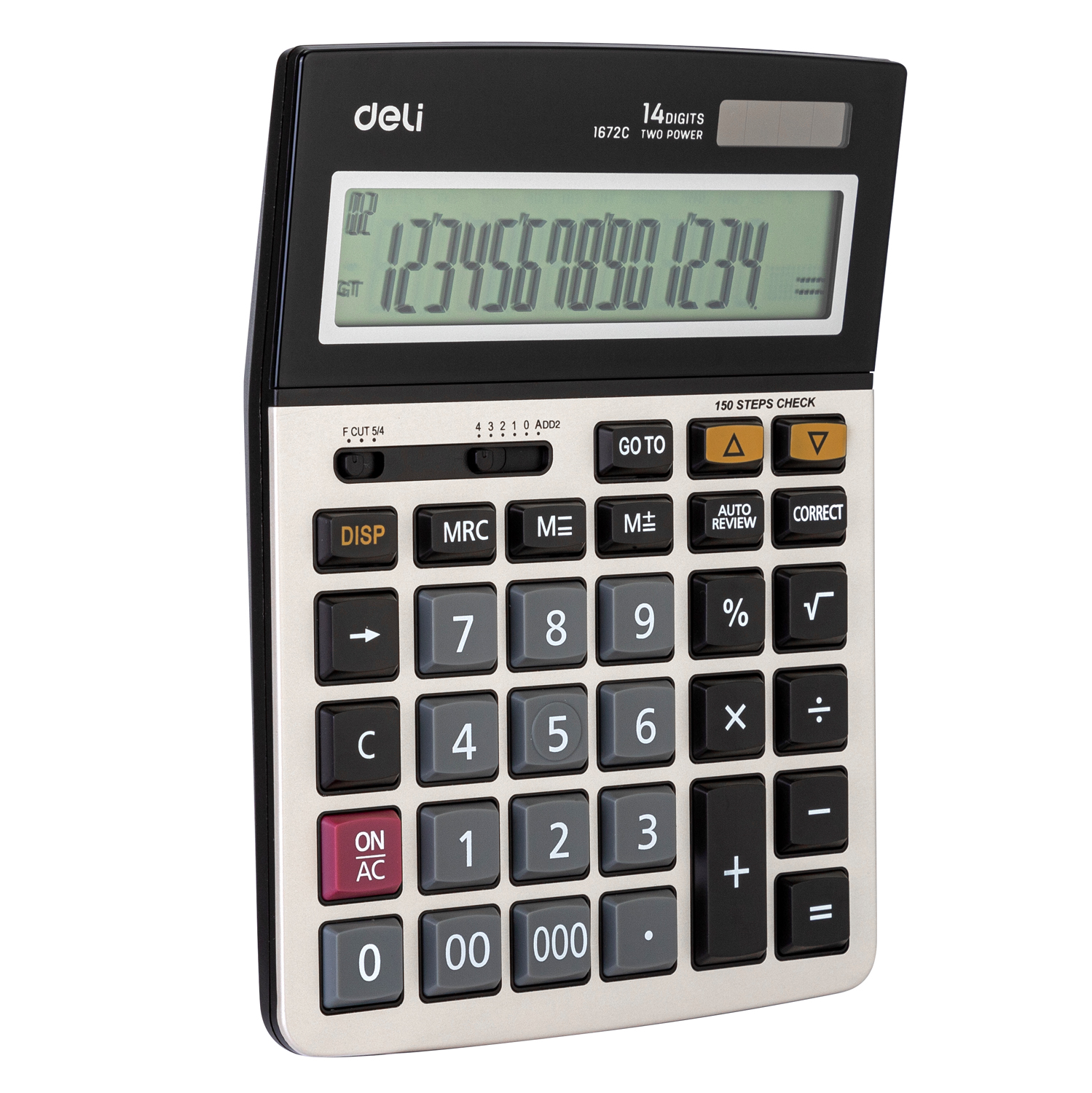 deli E1672C Desktop Calculator, Metal-14 digits, 150 steps check, Golden - Image 3