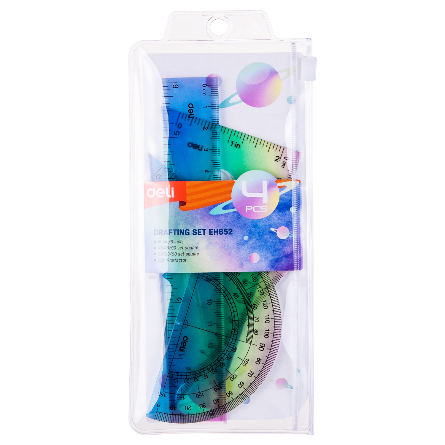 deli EH652 Ruler Set, 4 PCS set(Ruler:15cm), Assorted Colors - Image 3