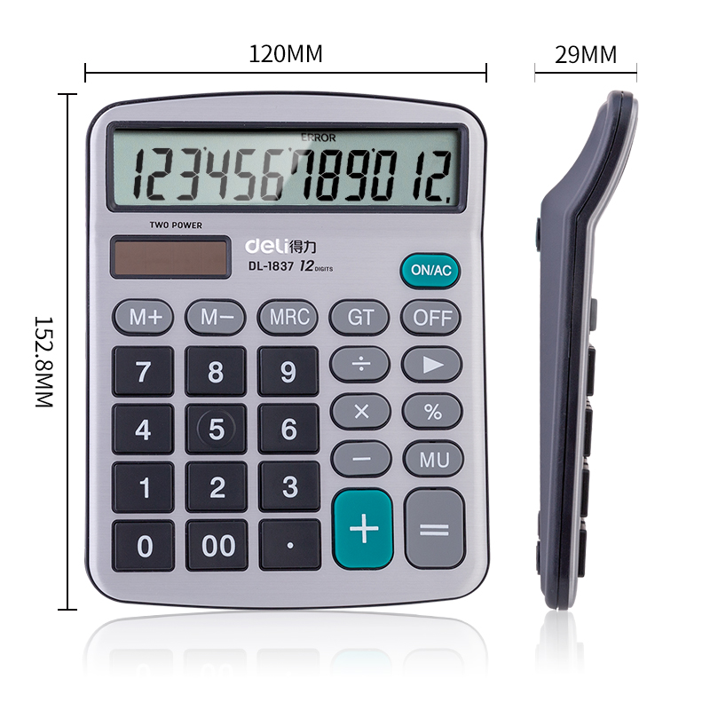 deli 1837 Desktop Calculator, Metal-12 digits, Silver - Image 3