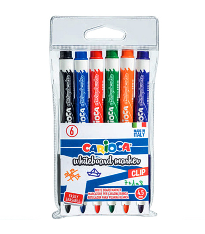 Carioca White Board Marker with Clip Wallet of 6 Pieces