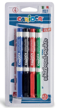 Carioca White Board Marker with Clip 4 Pieces