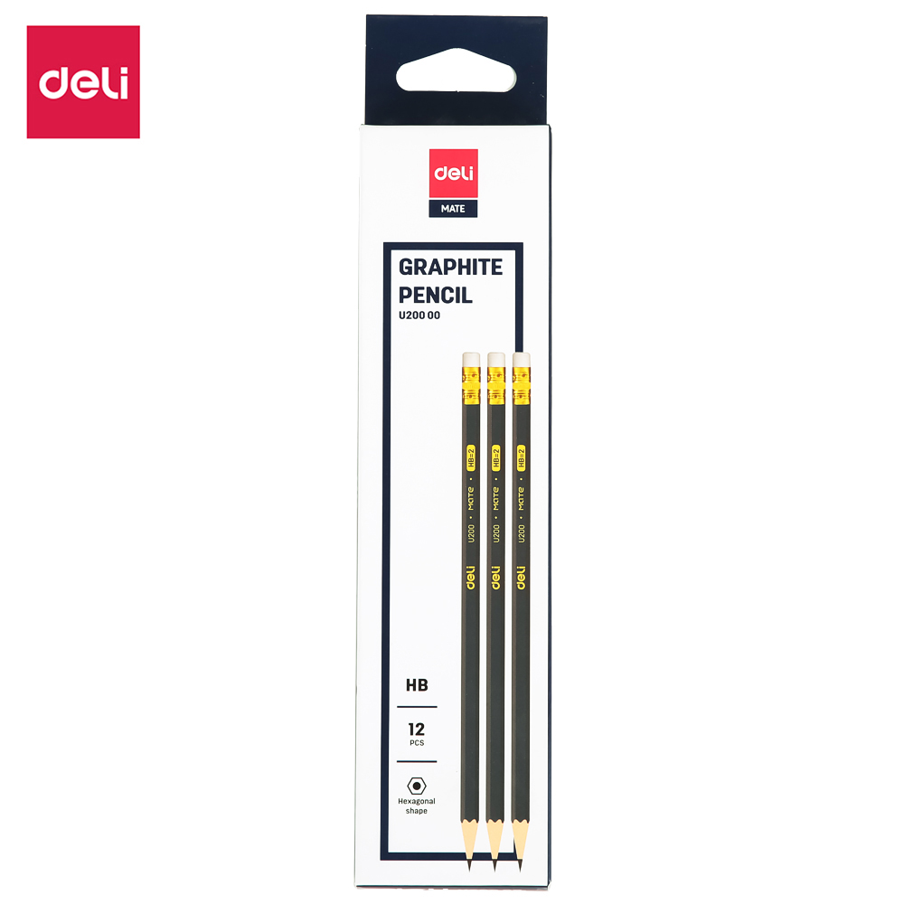 deli EU20000 Graphite Pencil with Eraser, 12 Pcs per Packet