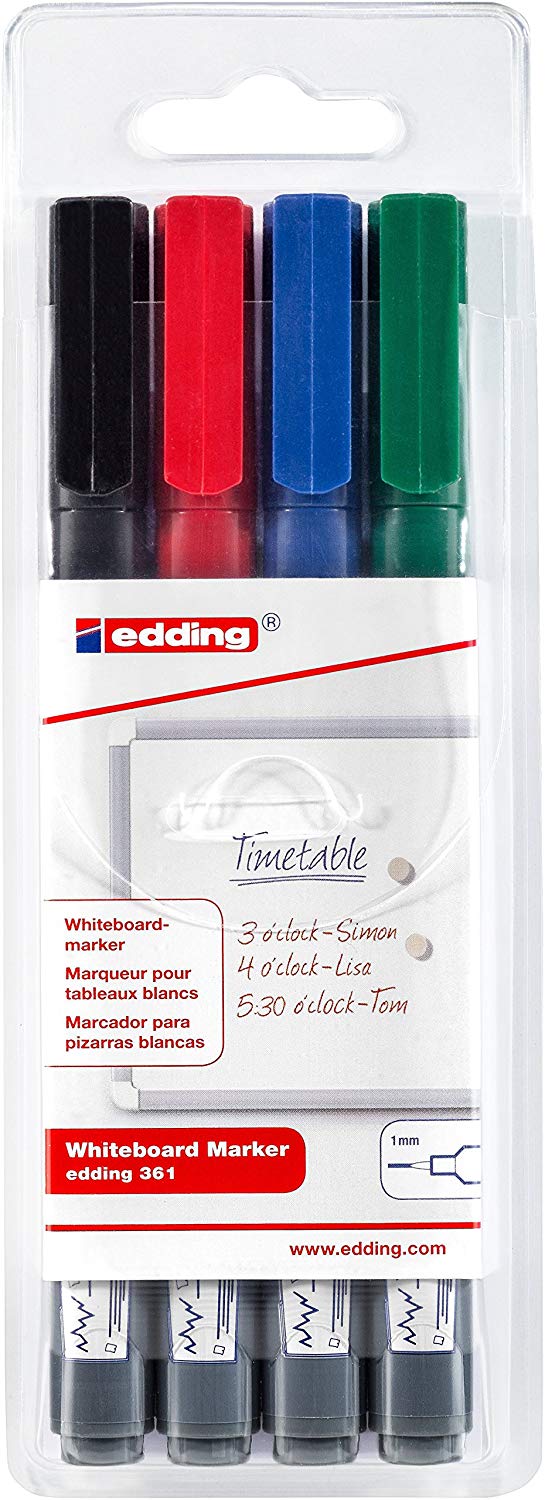 edding E-361/4 White Board Marker Bullet Nib Wallet of 4 Colours - Image 2