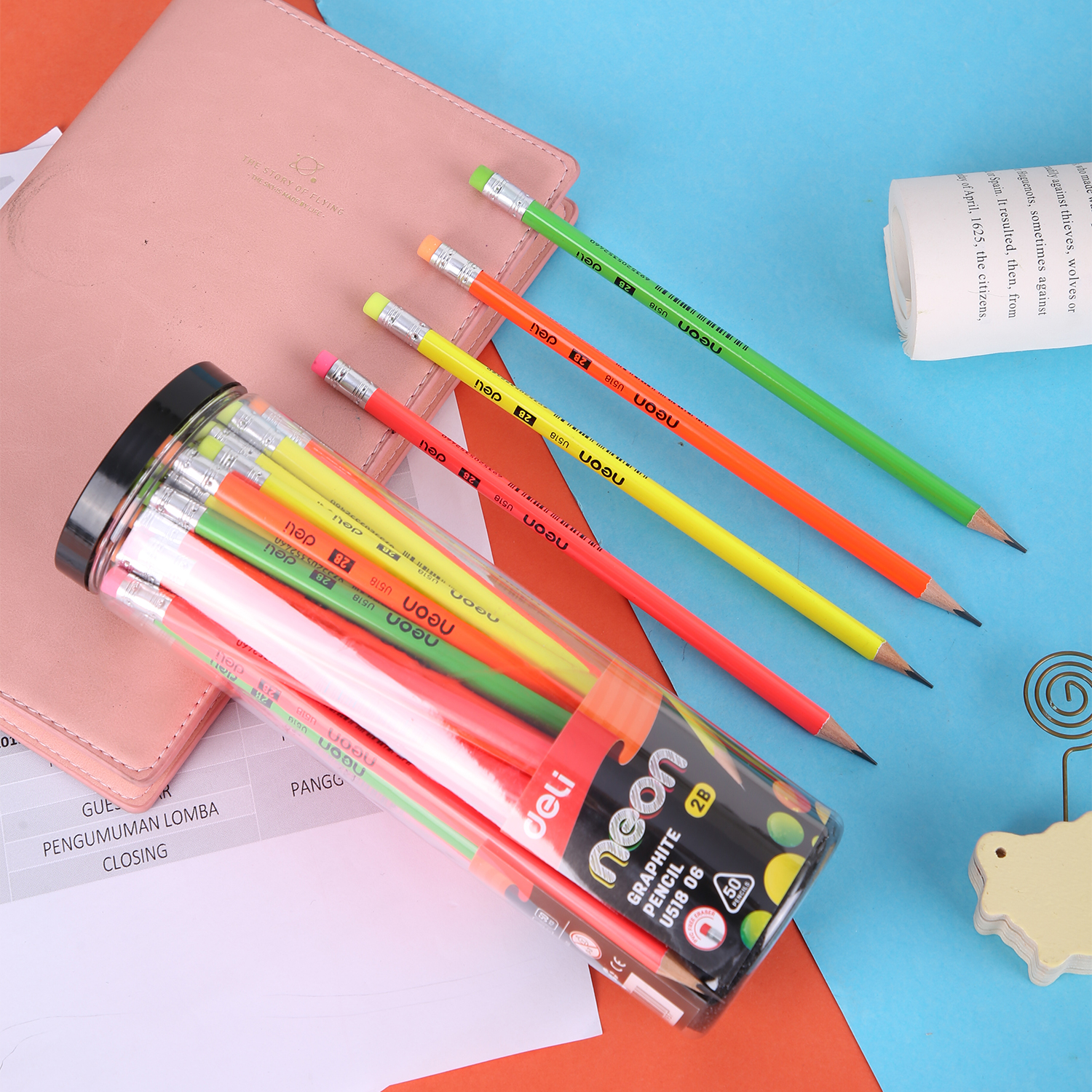 deli EU51806 Graphite Pencil, 2B, Assorted Colors - Image 4