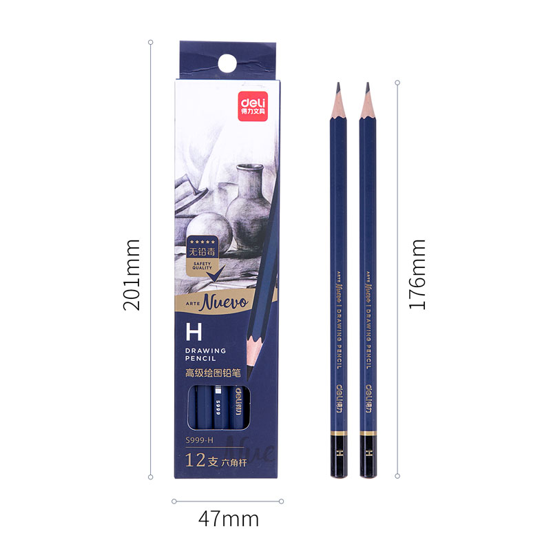 deli S999-H Sketching Pencil, H, Blue - Image 4