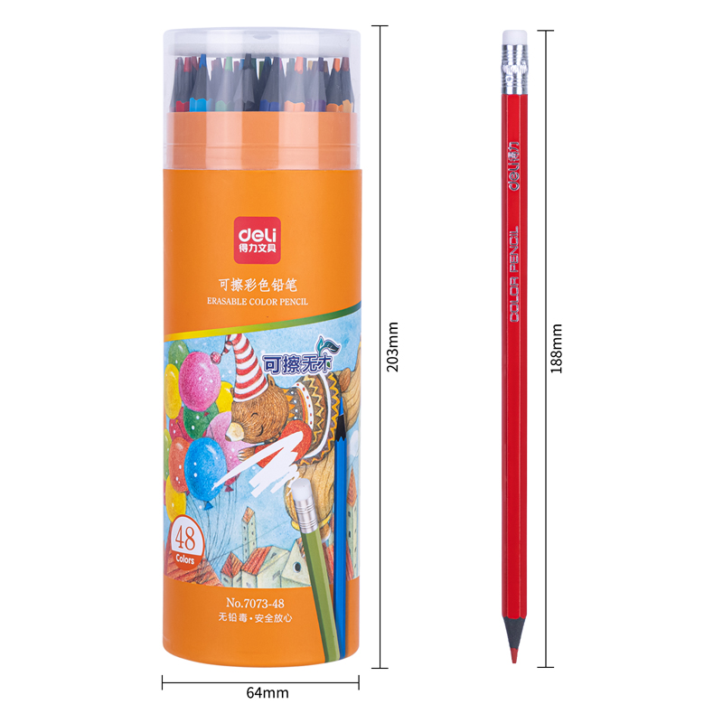 deli 7073-48 Erasable Colored Pencil, 48 colors - Image 4