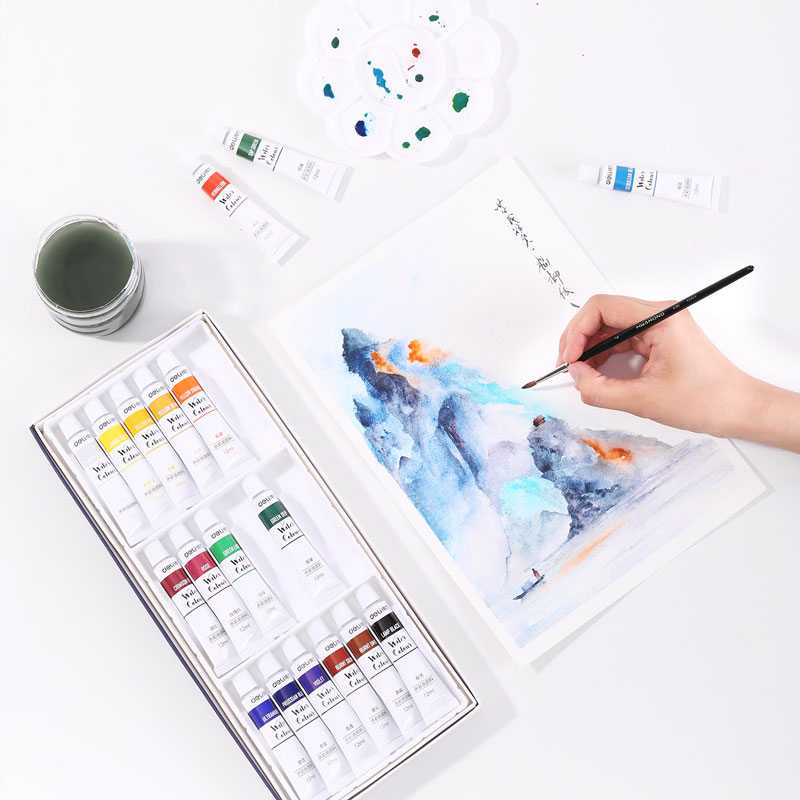 deli 73851 Watercolor Painting, 18 colors 12ml, Blue - Image 4