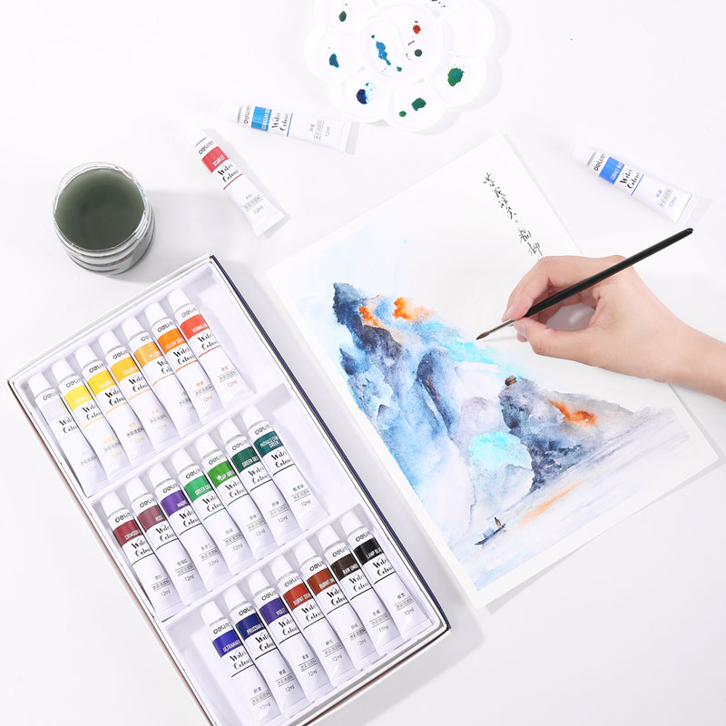 deli 73852 Watercolor Painting, 24 colors 12ml, Blue - Image 4
