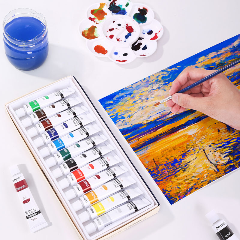 deli 73856 Acrylic Colors, 12 colors, Blue - Image 4