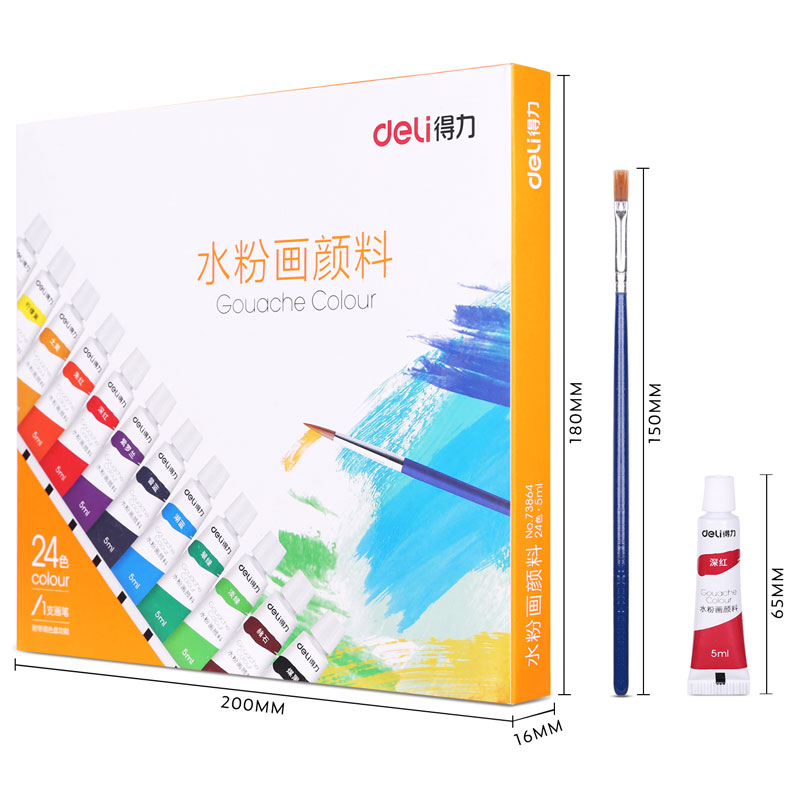 deli 73864 Gouache, 24 colors 5ml, Assorted Colors - Image 4