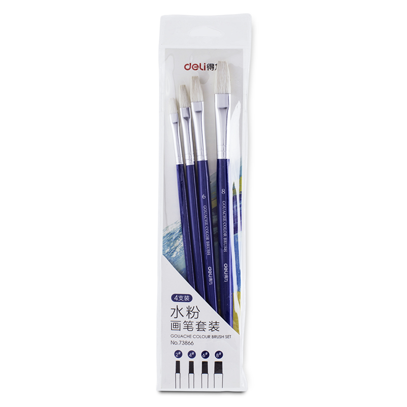 deli 73866 Gouache Brush Set, #2,#4,#6,#8 Flat head wool, Blue - Image 4