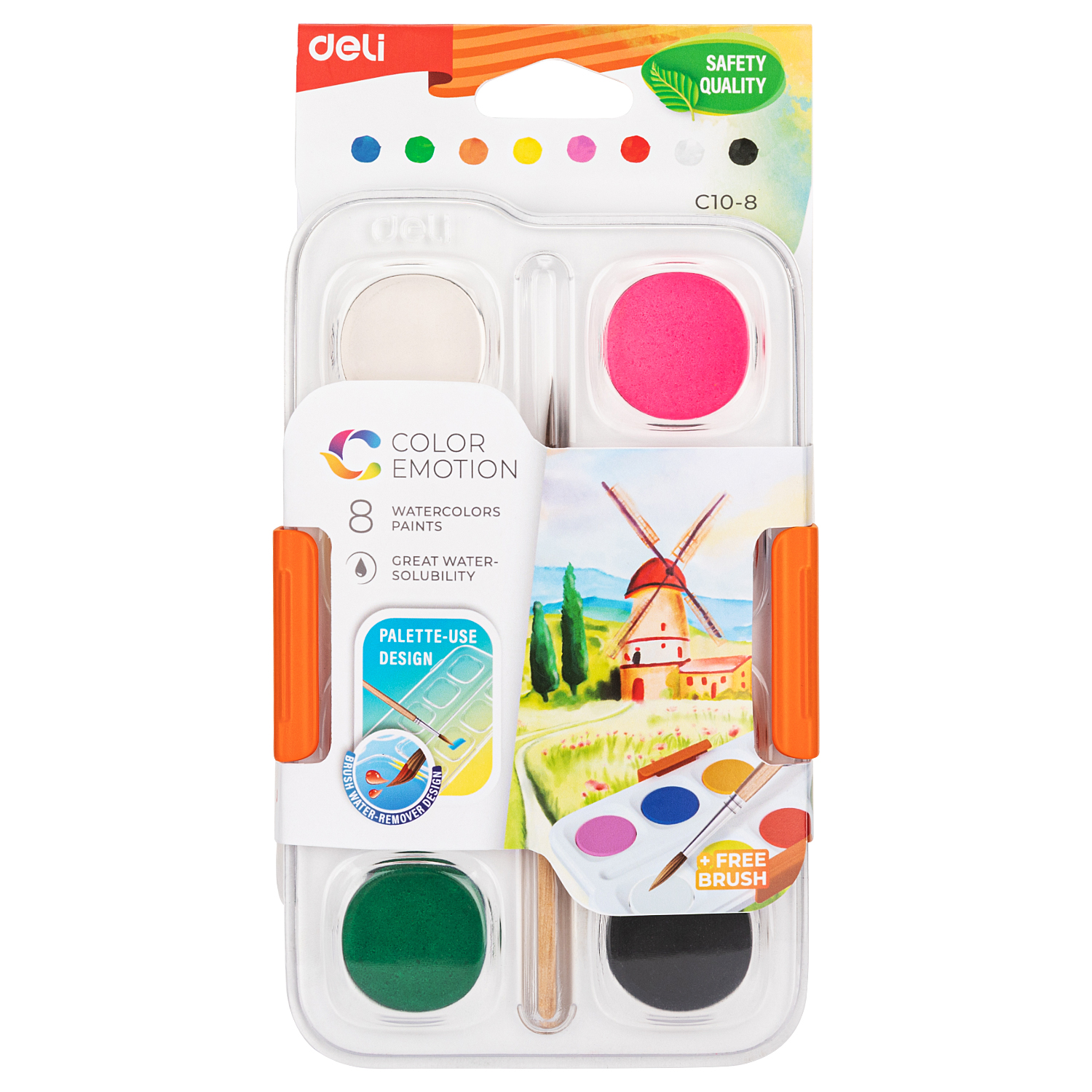 deli EC10-8 Watercolor Painting, 8 colors, φ28mm, Assorted Colors - Image 4