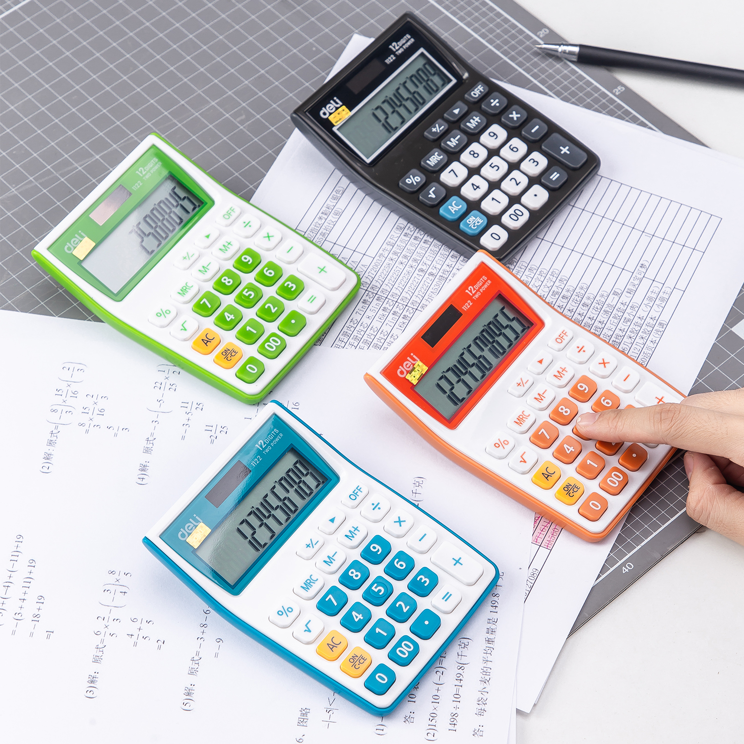 deli E1122 Portable Calculator, Plastic-12 digits, Green - Image 4