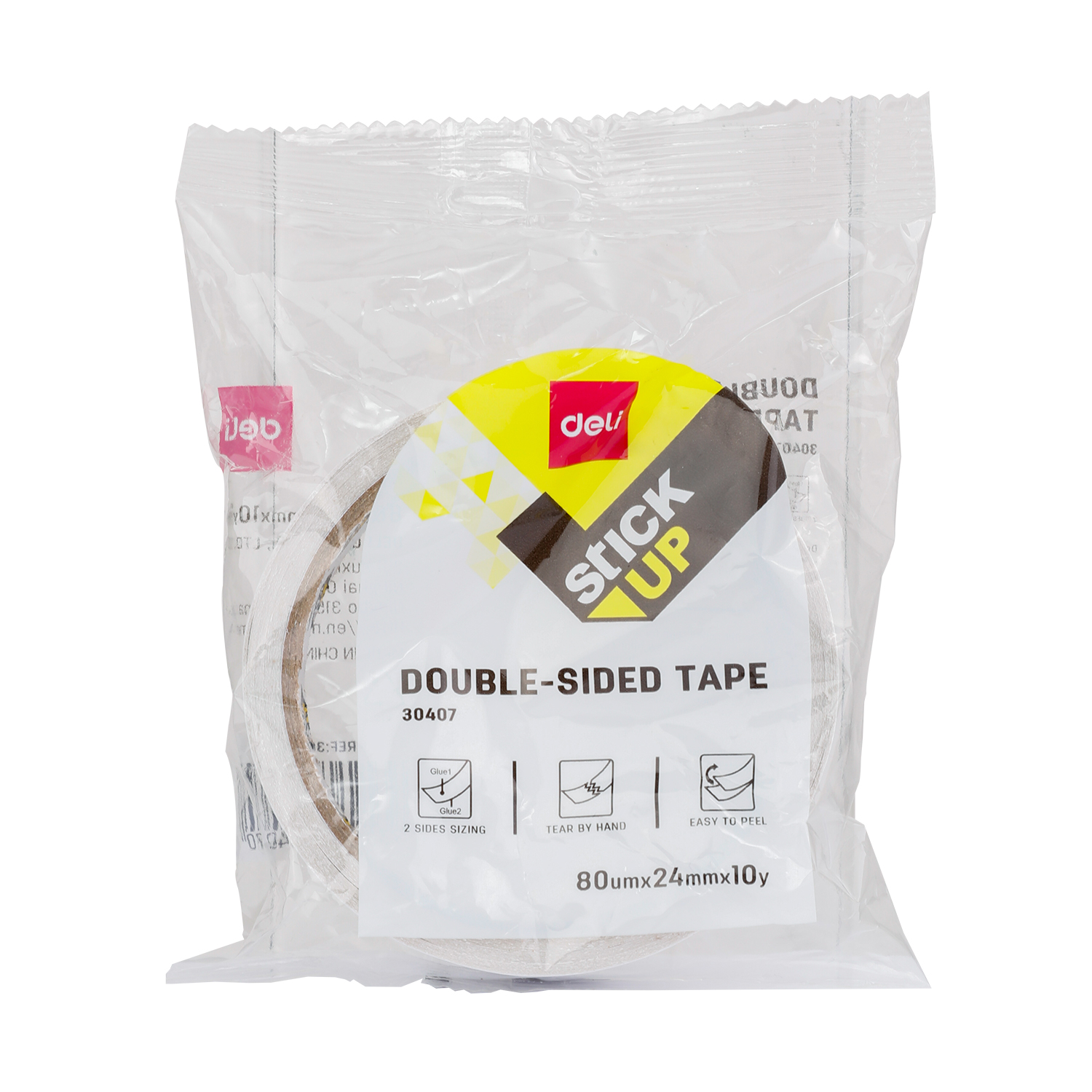 deli E30407 Double-Sided Tape, 24mm×10Y×80um(1roll/bag), White - Image 4