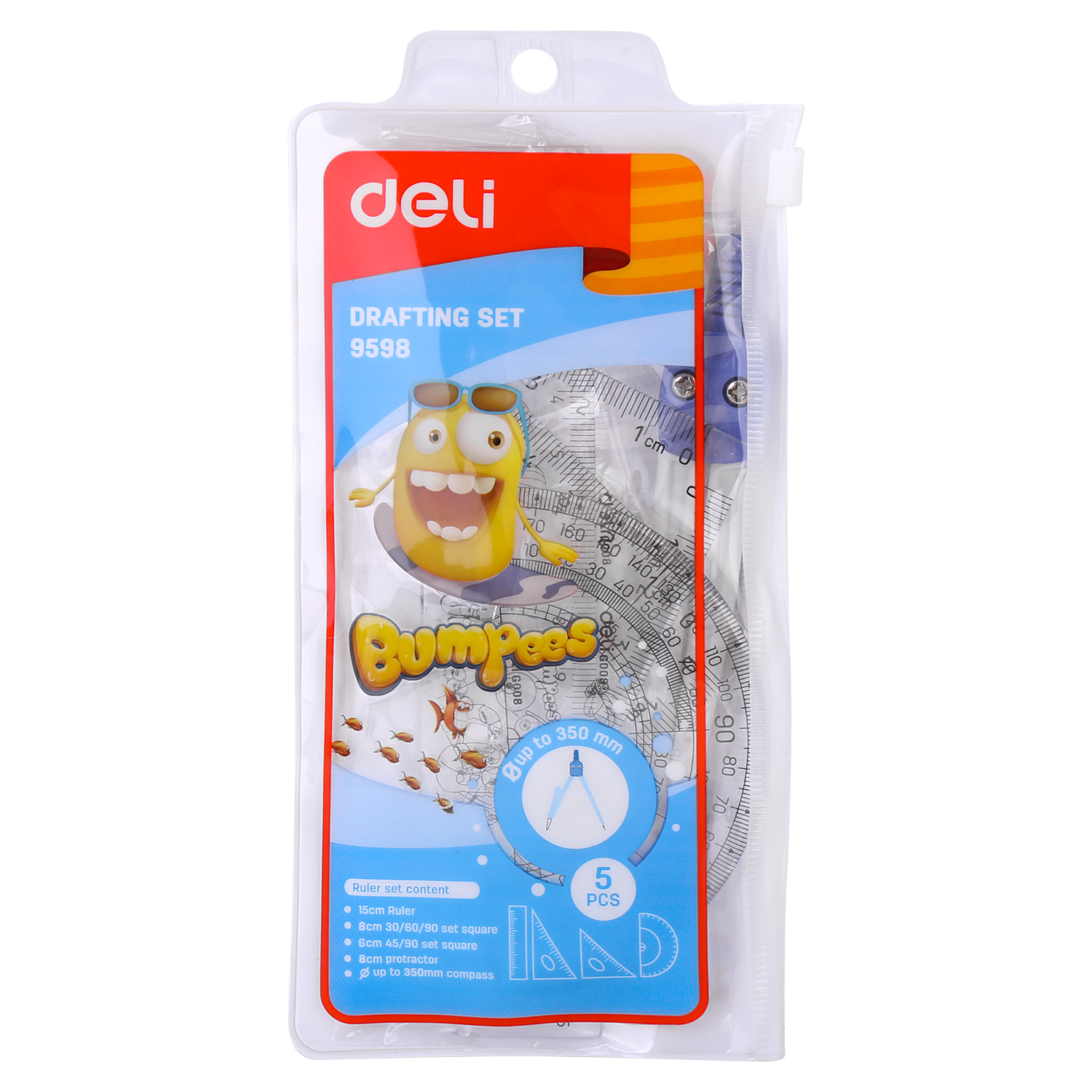 deli E9598 Ruler Set, 4 pcs, Transparent - Image 4