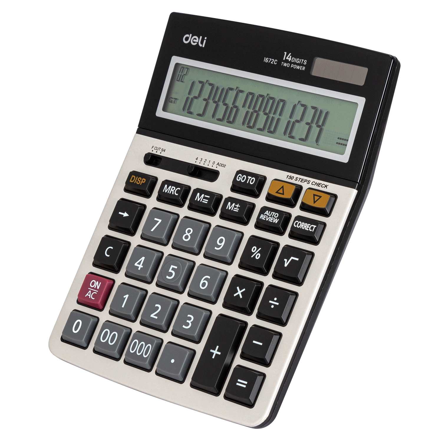 deli E1672C Desktop Calculator, Metal-14 digits, 150 steps check, Golden - Image 4