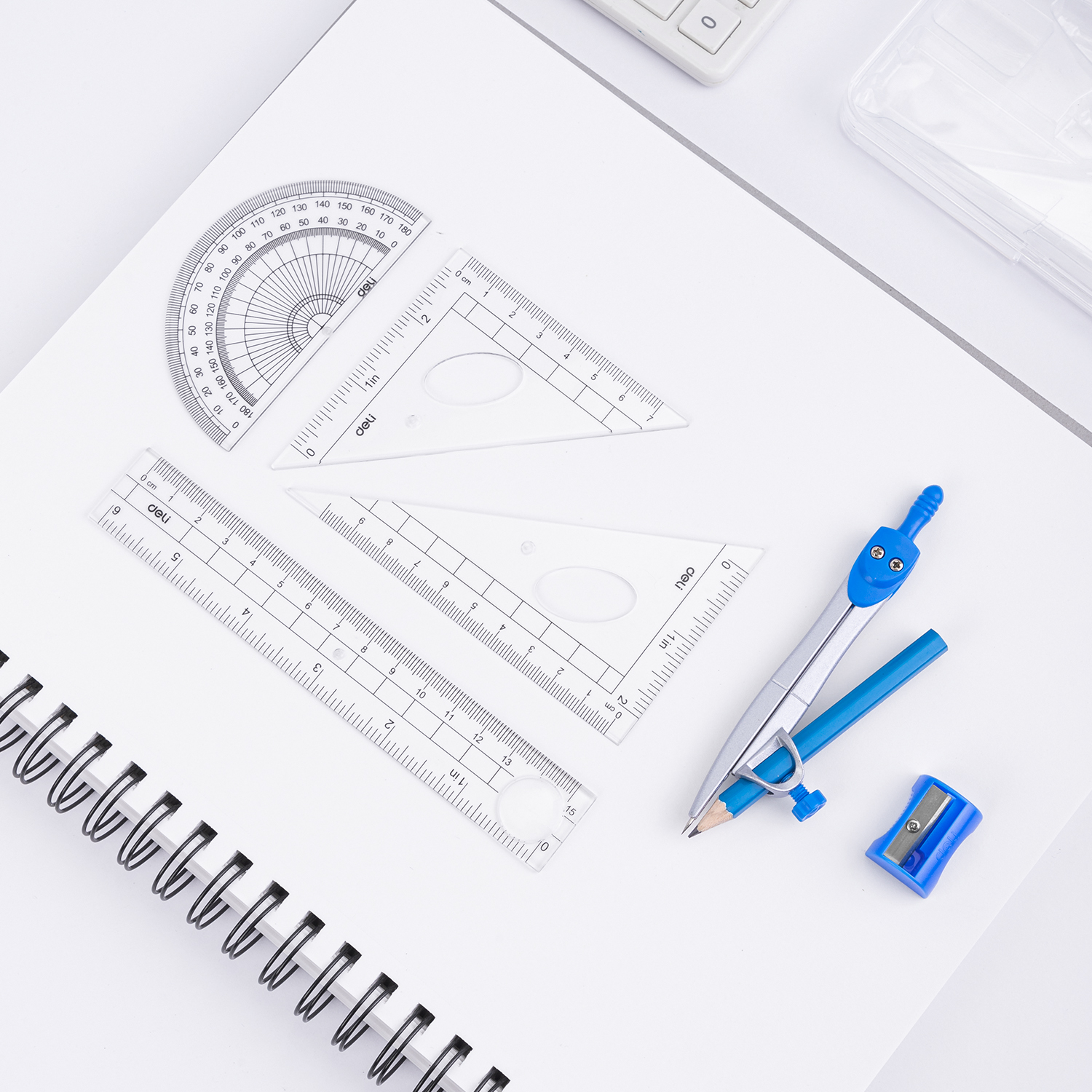 deli EH600 Drafting Set, 15cm ruler set,compass,sharpener, Assorted Colors - Image 4