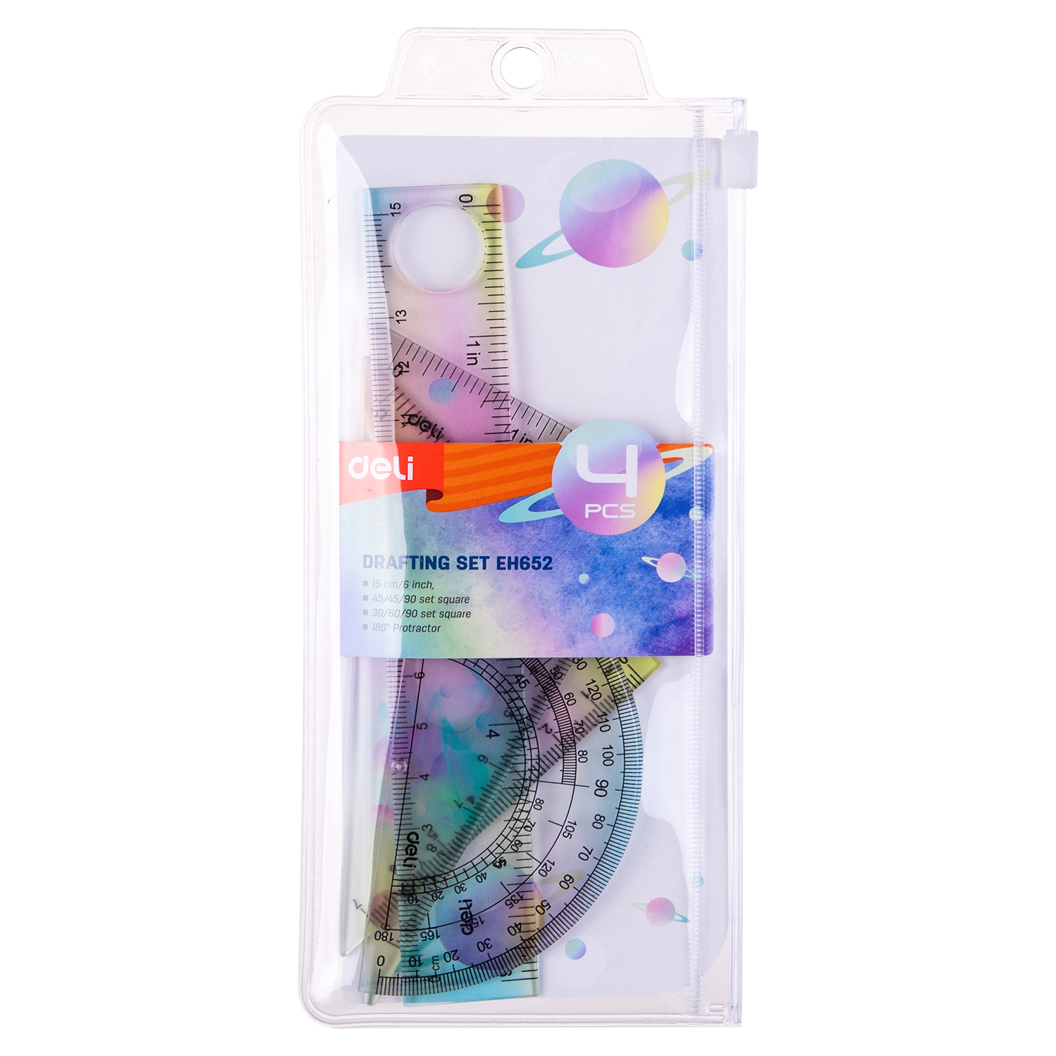 deli EH652 Ruler Set, 4 PCS set(Ruler:15cm), Assorted Colors - Image 4