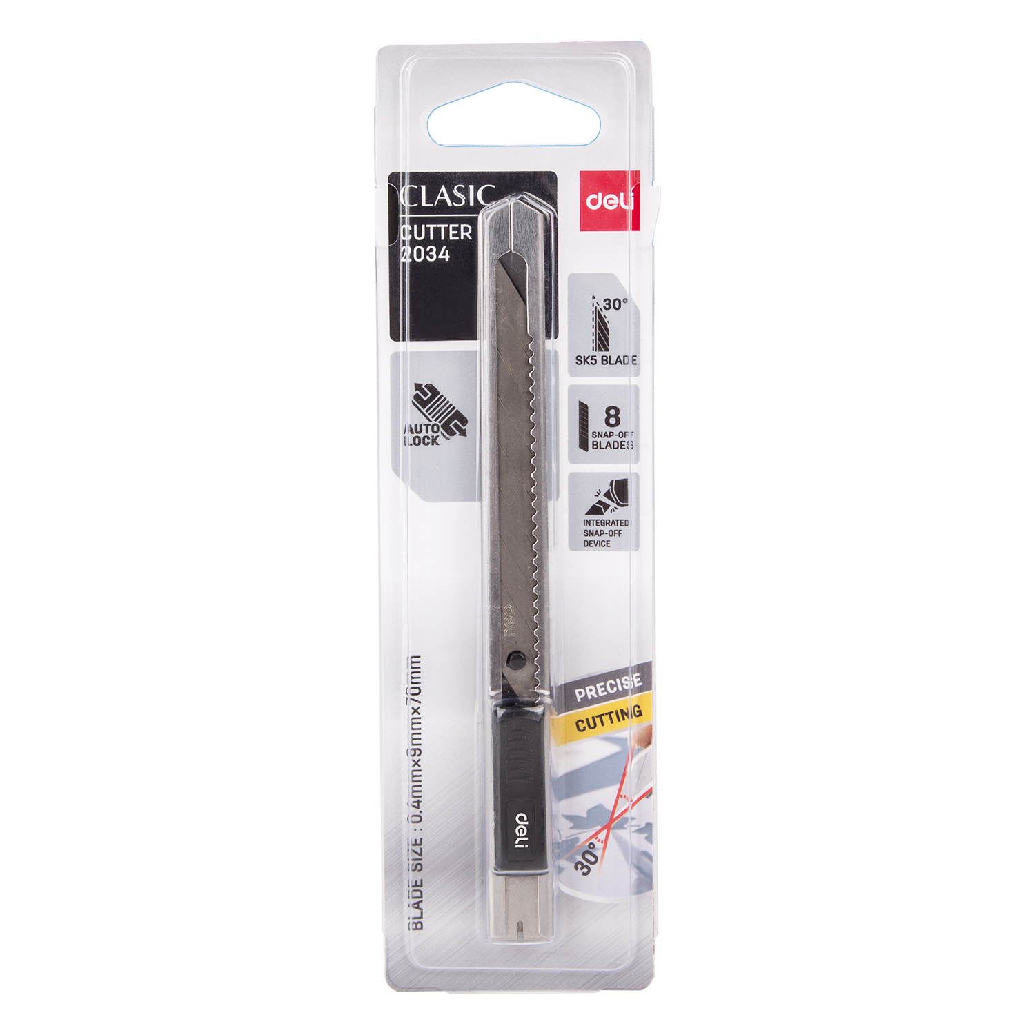 deli E2034 Cutter, 8 snap-off blades, Silver - Image 4