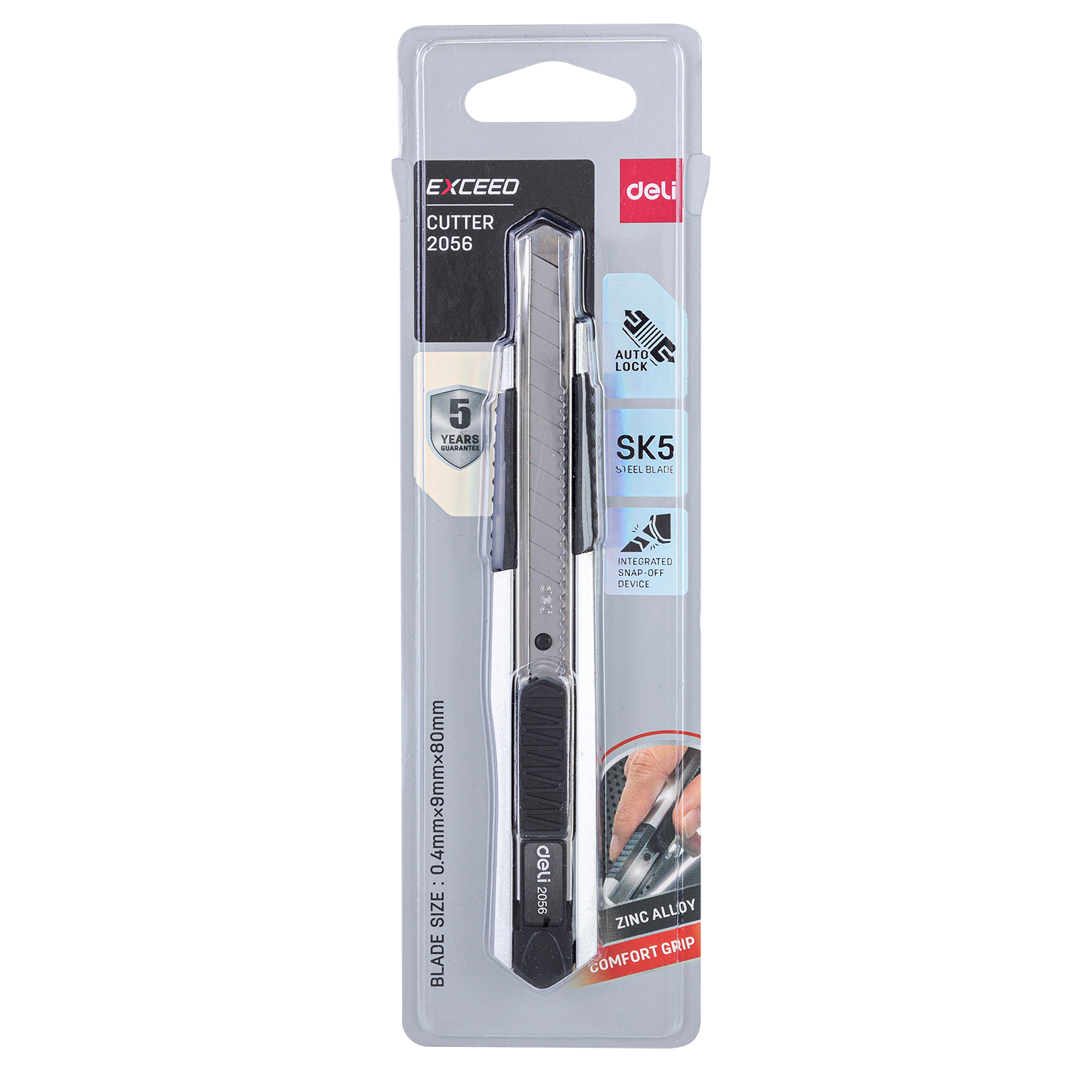 deli E2056 Cutter, 13 snap-off blades, Silver - Image 4