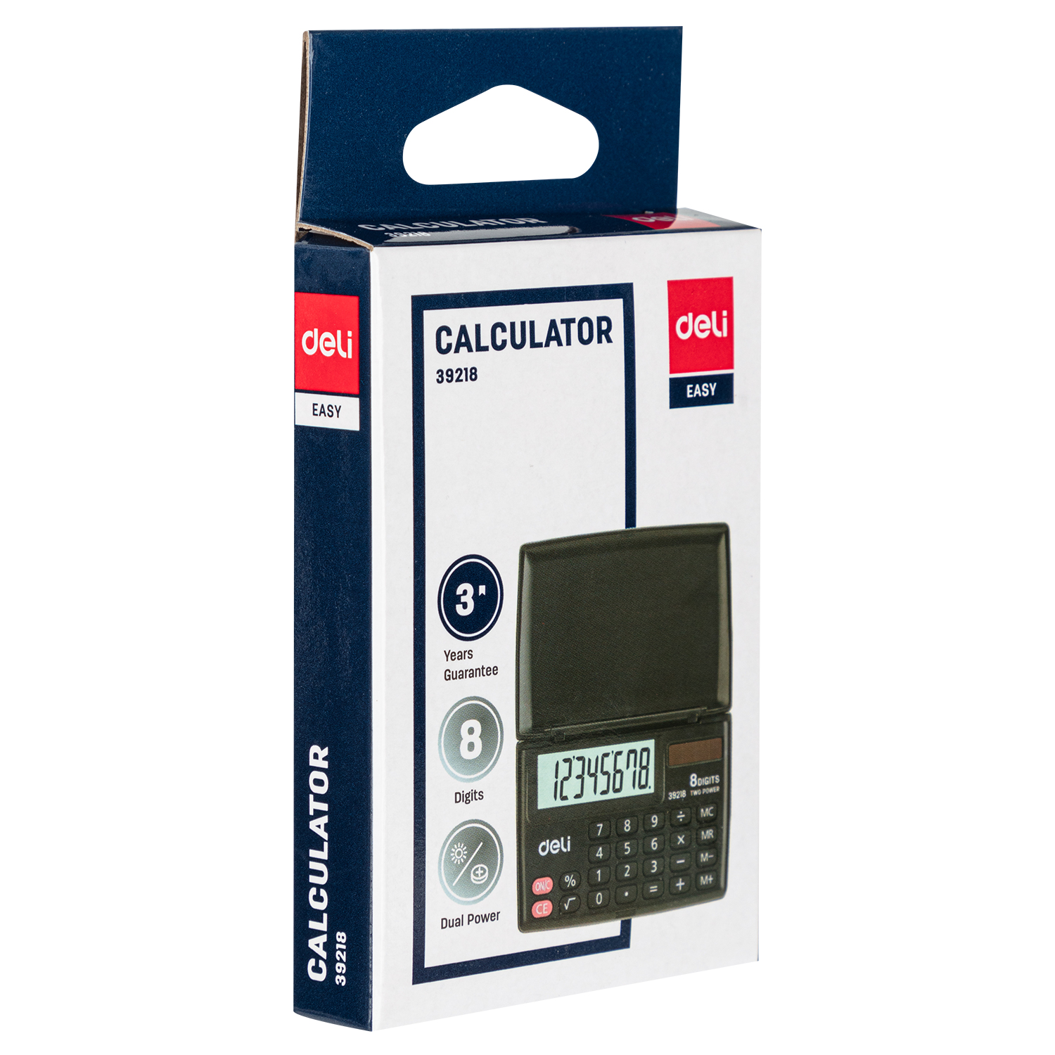 deli E39218 Portable Calculator, Plastic-8 digits,h/cover, Black - Image 4