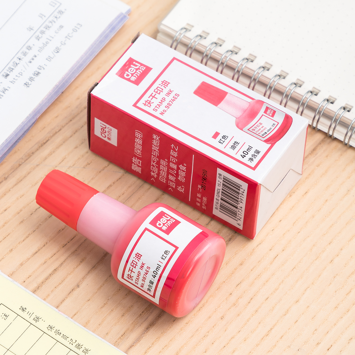 deli 9874 Stamp Ink, 40 ml ink, Red - Image 4