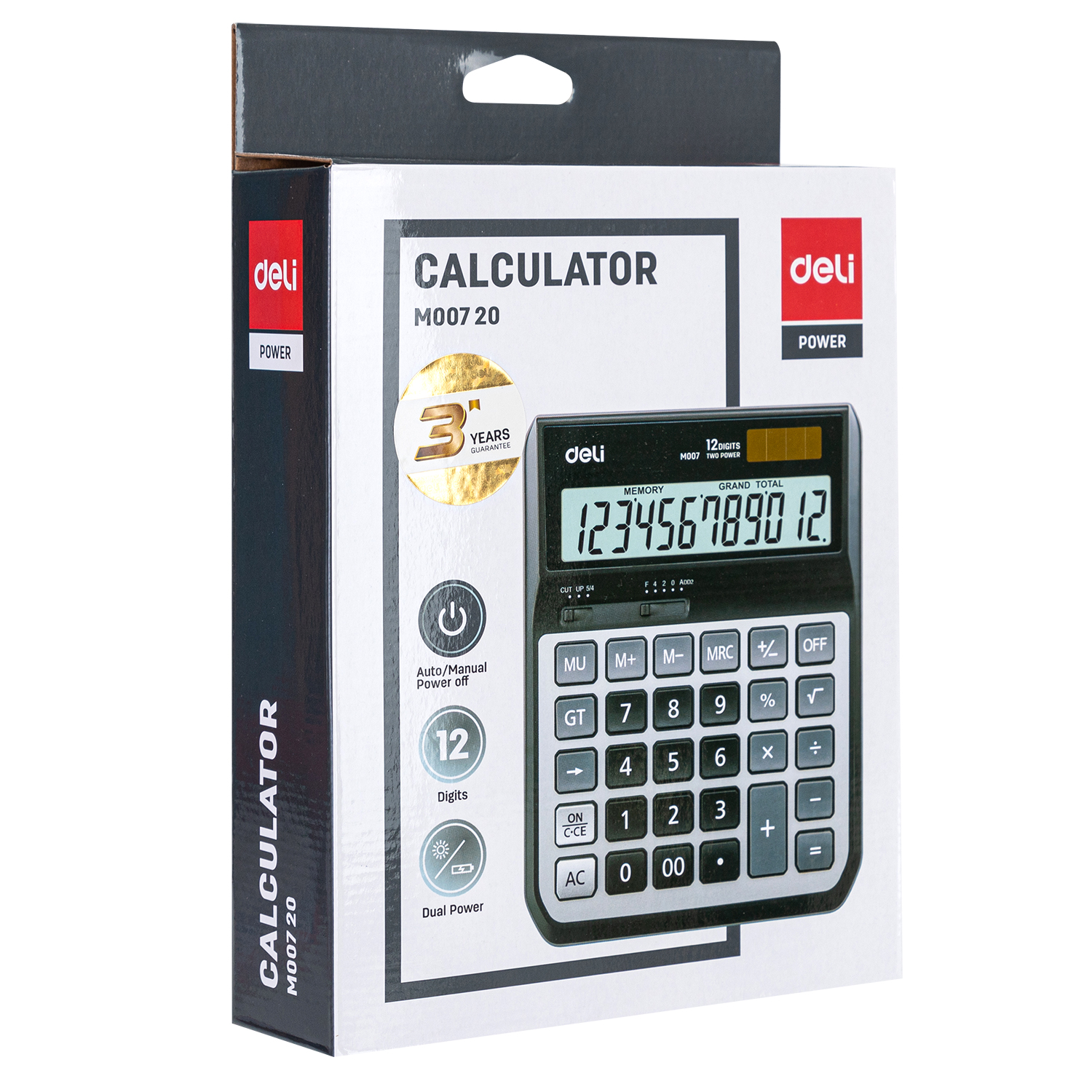 deli EM00720 Desktop Calculator, Metal-12 digits, Grey - Image 4