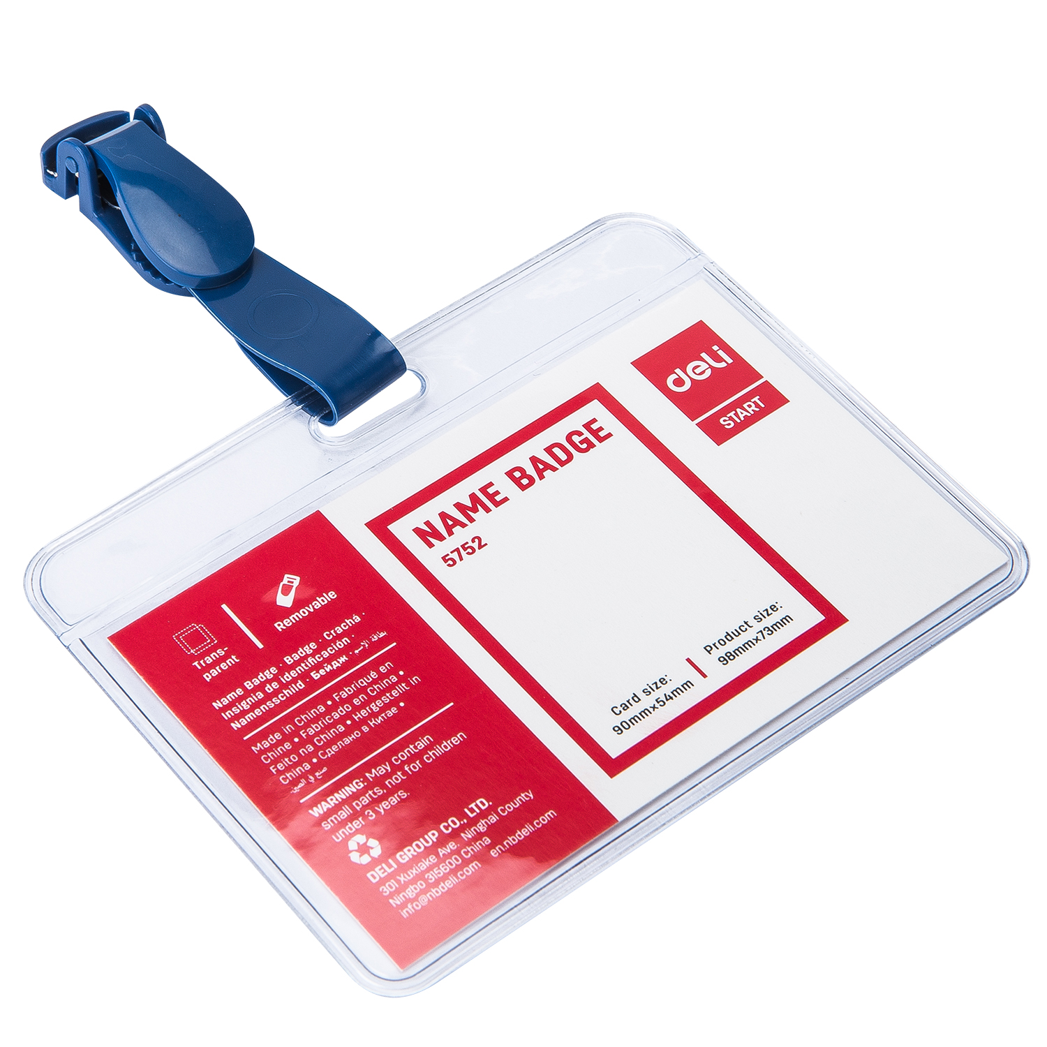 deli E5752 Name Badge & Clip, Inner core size: 90*54mm, Blue - Image 4
