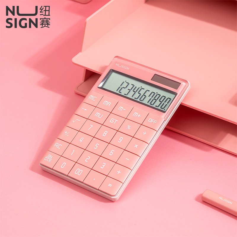 deli ENS041 Calculator, 165.3×103.2×14.7mm, 12 digits, Light Red - Image 4