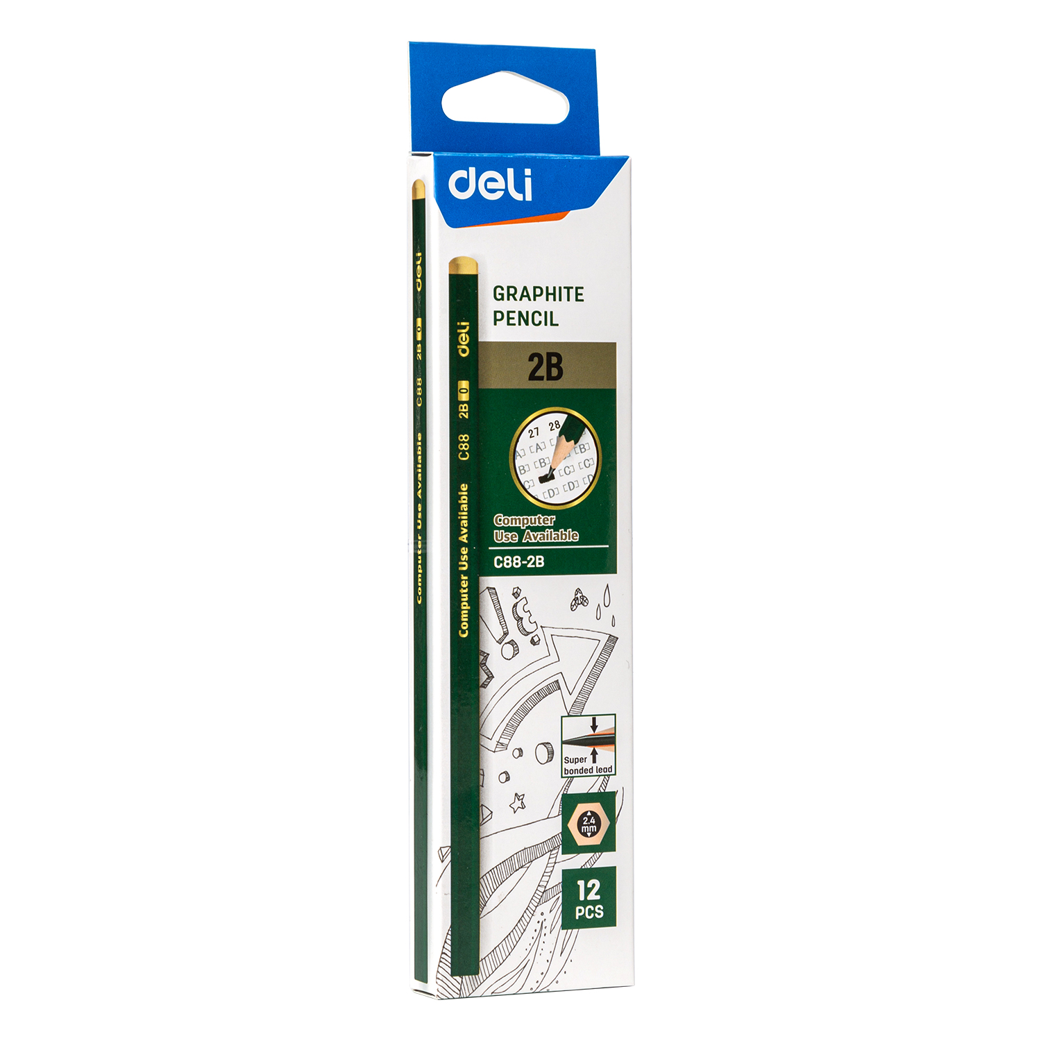 deli EC88-2B Graphite Pencil, 2B, Assorted Colors - Image 5