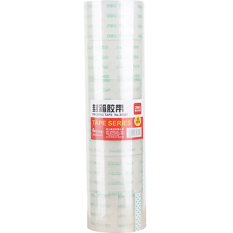 deli 30321 Packing Tape, 60mm*40y*50um(6rolls/tube), Transparent - Image 5