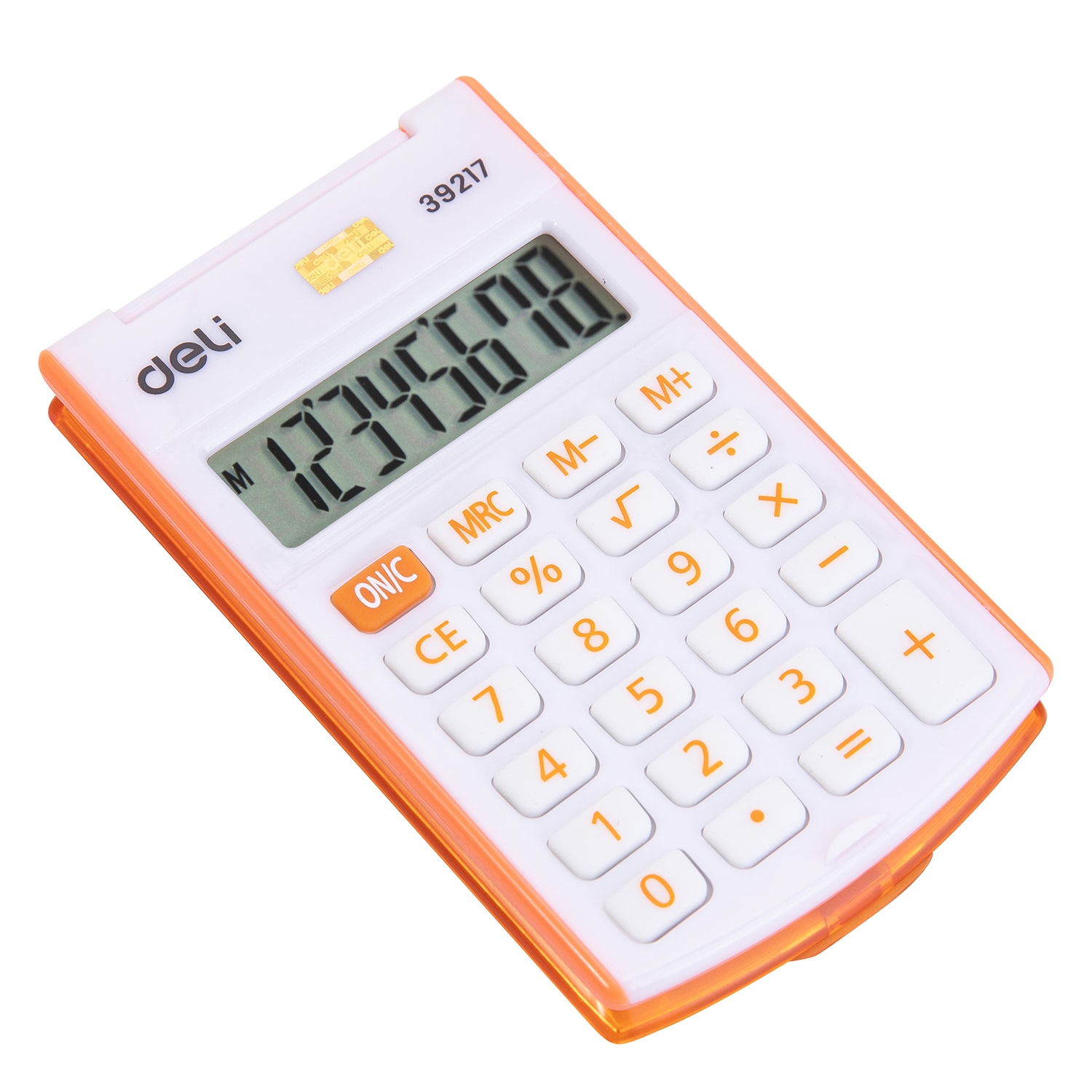 deli E39217 Portable Calculator, Plastic-8 digits,h/cover, Orange - Image 5
