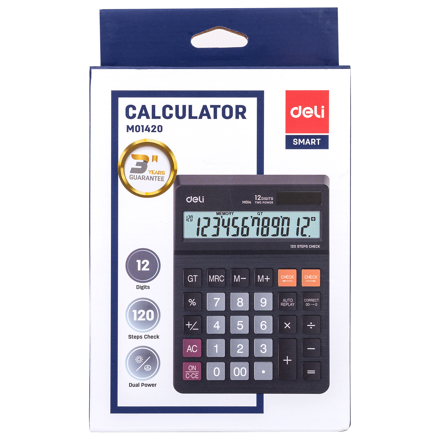 deli EM01420 Desktop Calculator, Plastic-12 Digits, 120 steps check, Black - Image 5